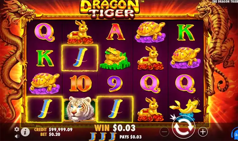 Player interacting with the Dragon Tiger slot machine interface on 24betting