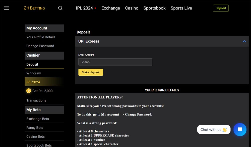 User confirming a deposit transaction on their digital device through 24betting's secure payment gateway